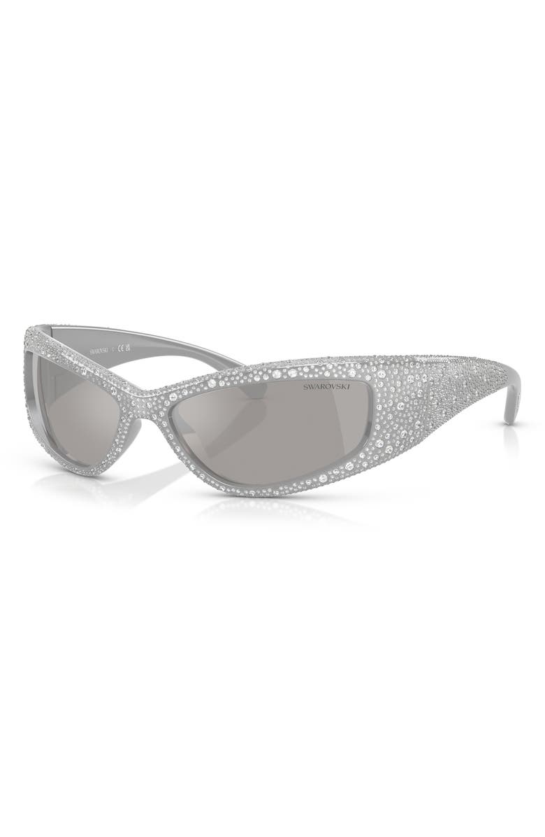 Swarovski 60mm Irregular Sunglasses, Alternate, color, Silver Mirror