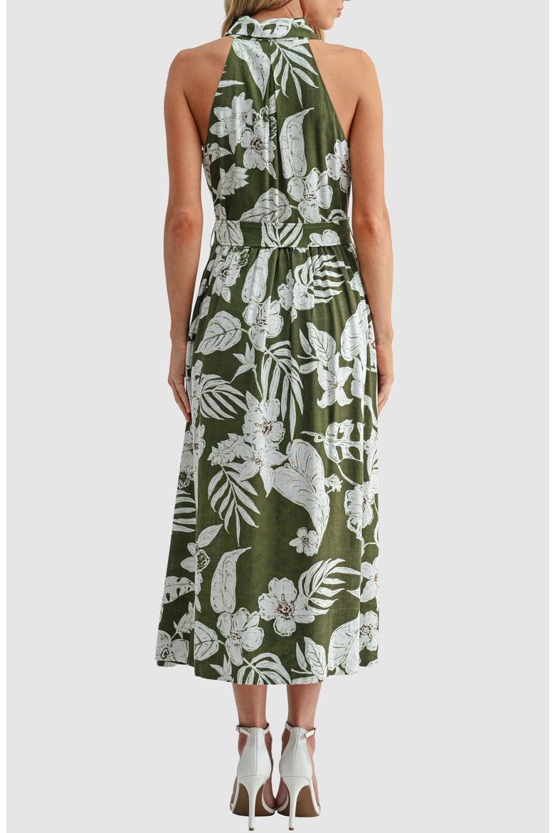 Belted Sleeveless Cotton Midi Dress, Alternate, color, GREEN FLORAL