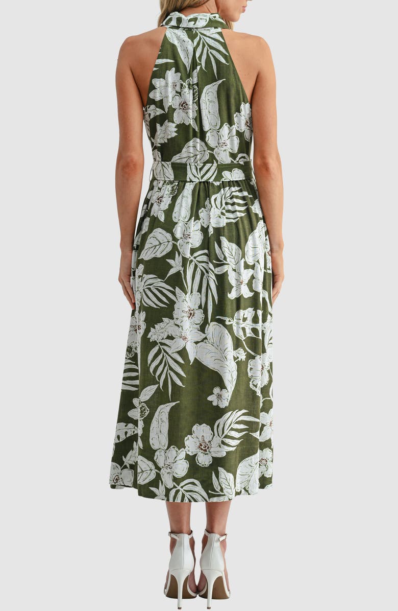 Mila Mae Belted Sleeveless Cotton Midi Dress, Alternate, color, Green Floral