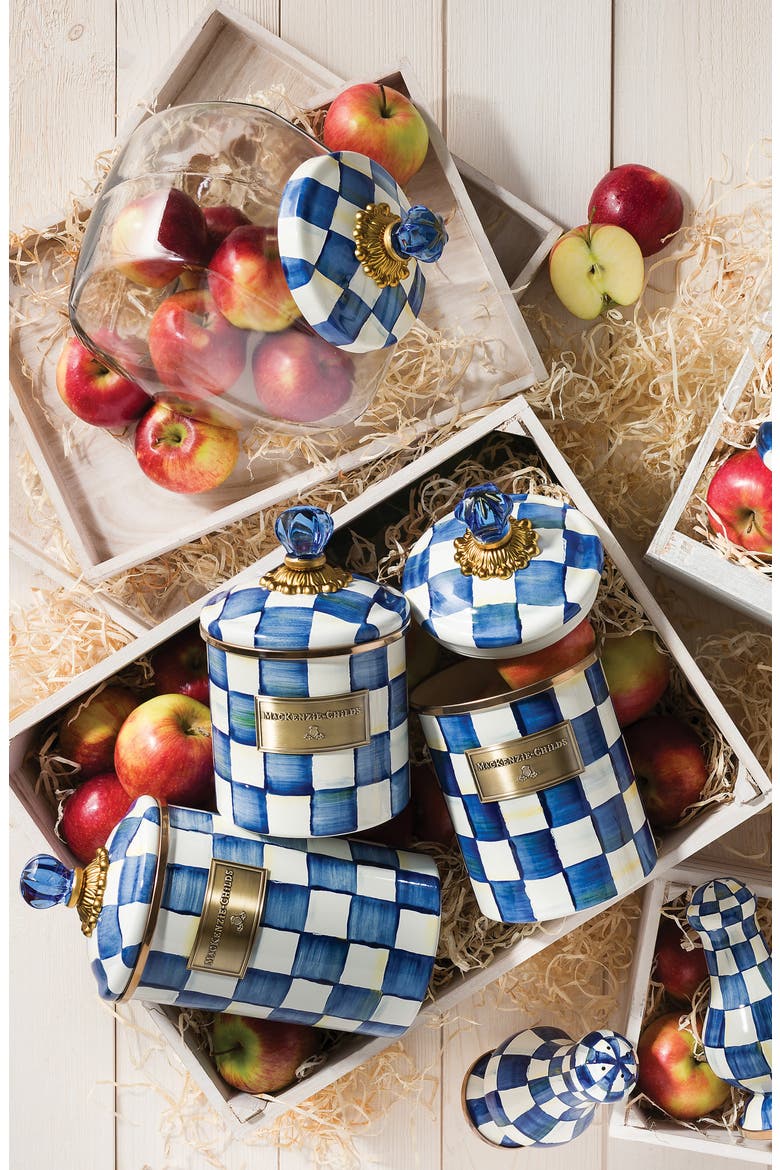Royal Check Enameled Steel Small Canister, Alternate, color, BLUE/ WHITE