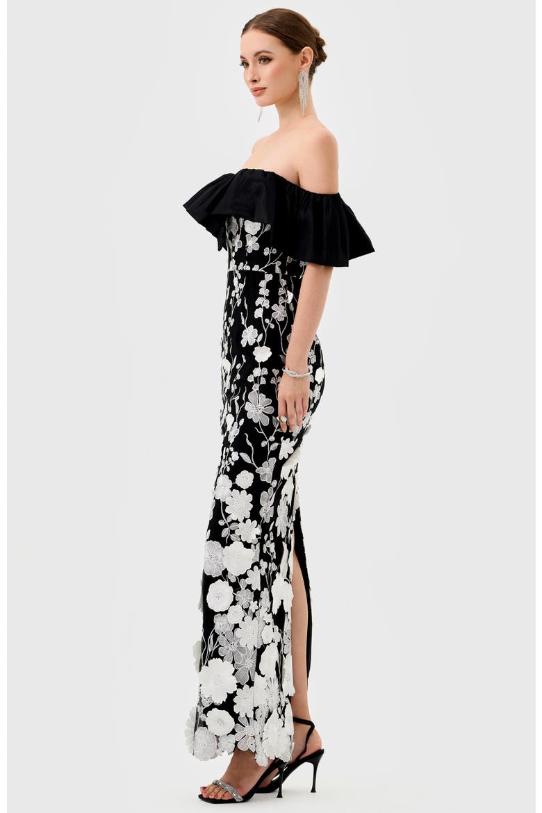Halo Off Shoulder Maxi, Alternate, color, BLACK/WHITE