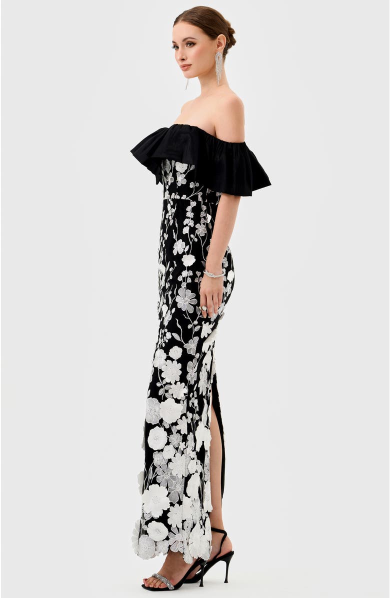 Bariano Halo Off Shoulder Maxi, Alternate, color, Black/White