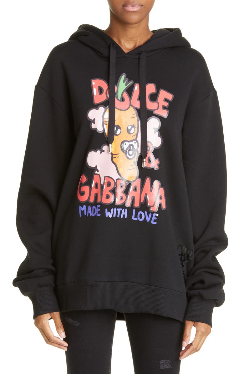 Dolce&Gabbana Funny Logo Cotton Blend Graphic Hoodie, Main, color, 
