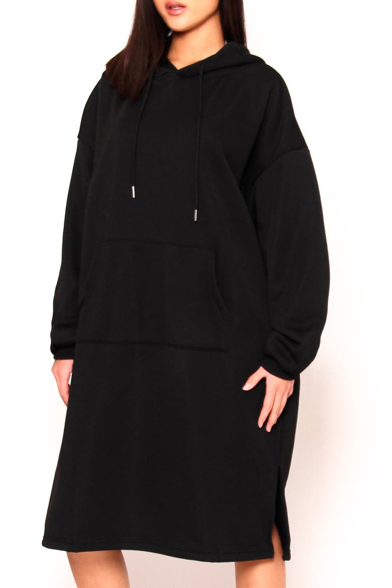 Kuben Hoodie Midi Dress, Alternate, color, BLACK