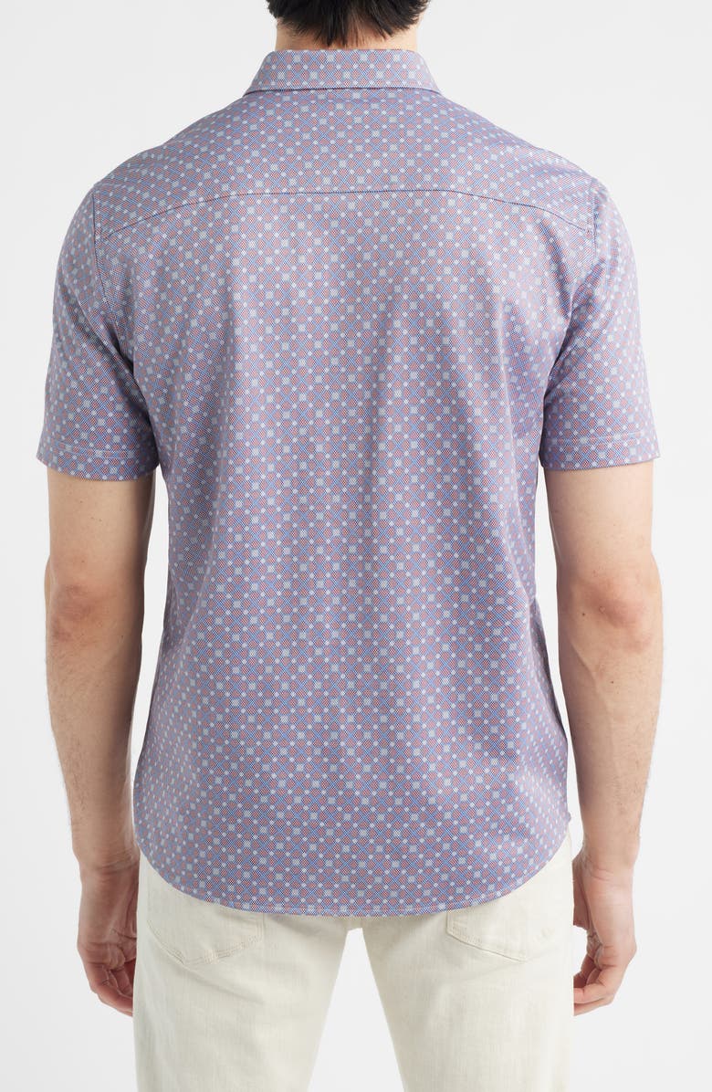 Johnston & Murphy XC Flex Ascend Short Sleeve Button-Up Shirt, Alternate, color, Burgundy Diamond Grid