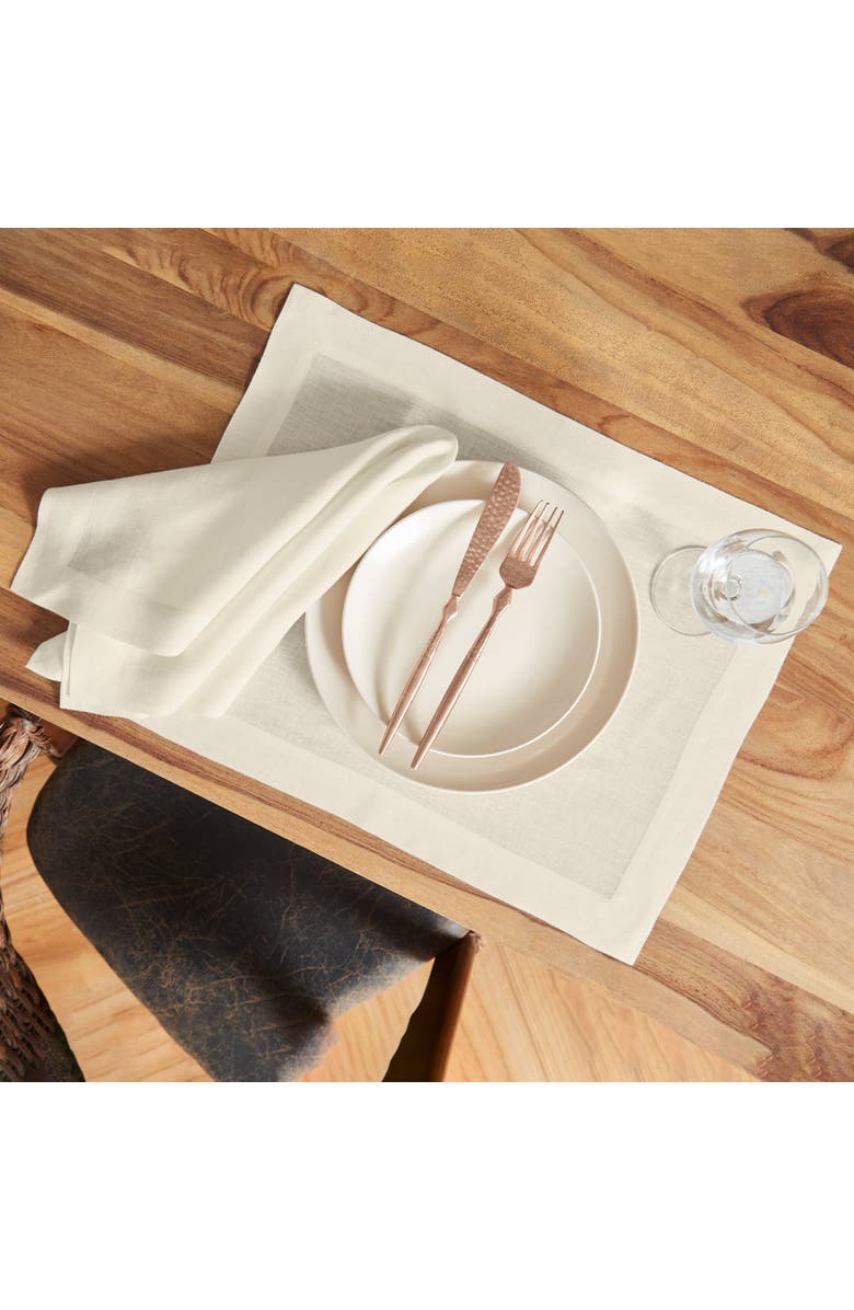Solino Home Linen Placemats Set of 4, 14 x 19 Inch for Dining Table, Holiday and Everyday Table Decor - Sonoma, Alternate, color, Ivory