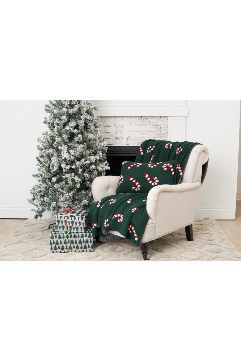 Candy Cane Knitted Christmas Lumbar Throw Pillow 14" x 22", Alternate, color, Green