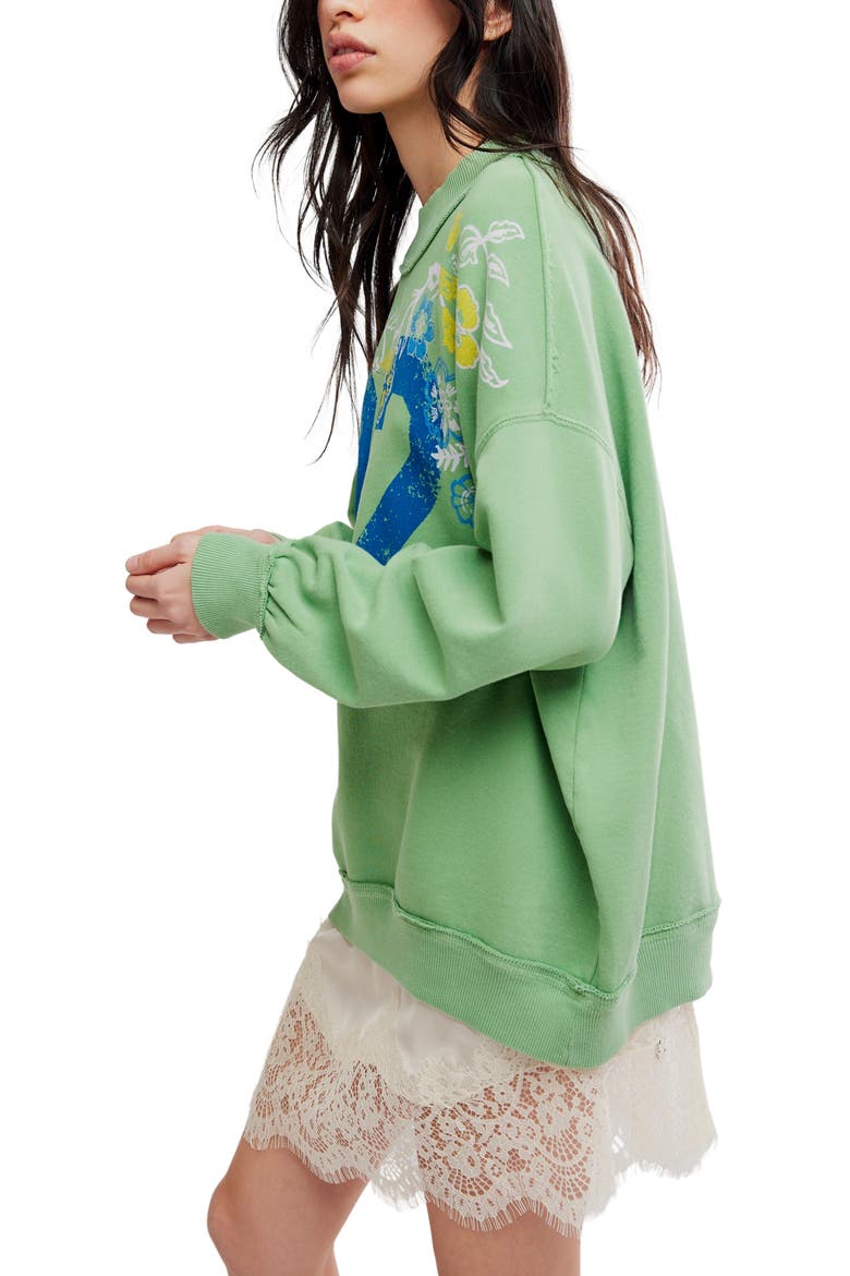 Palm Spring Turtle Graphic Sweatshirt, Alternate, color, GREEN COMBO