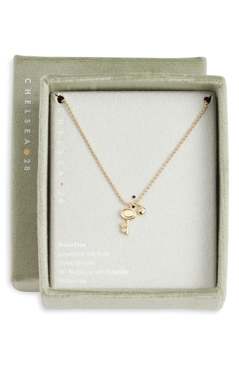 Chelsea28 Demi Fine Heart & Key Pendant Necklace, Main, color, Clear- Gold
