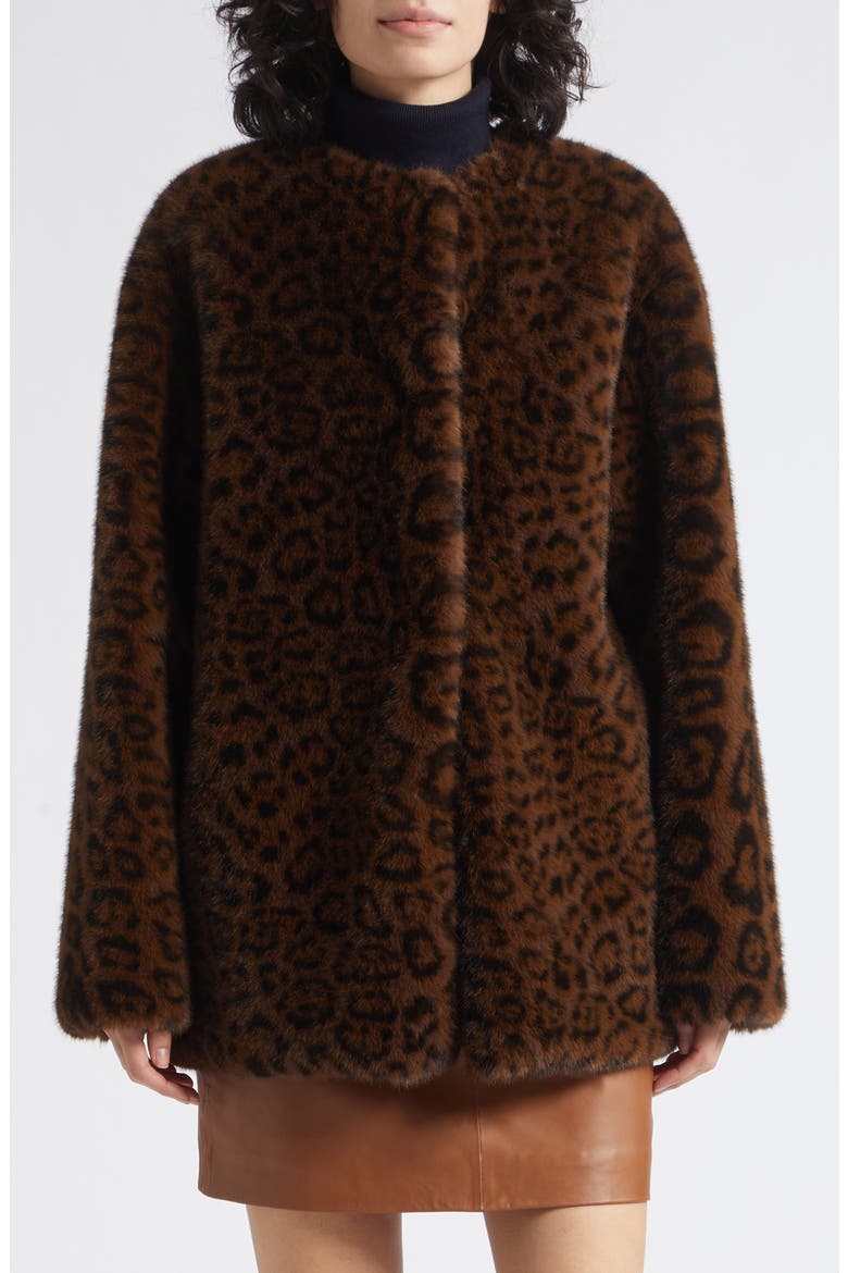 Faux Fur Coat, Main, color, COCOA SPOTTED PRINT