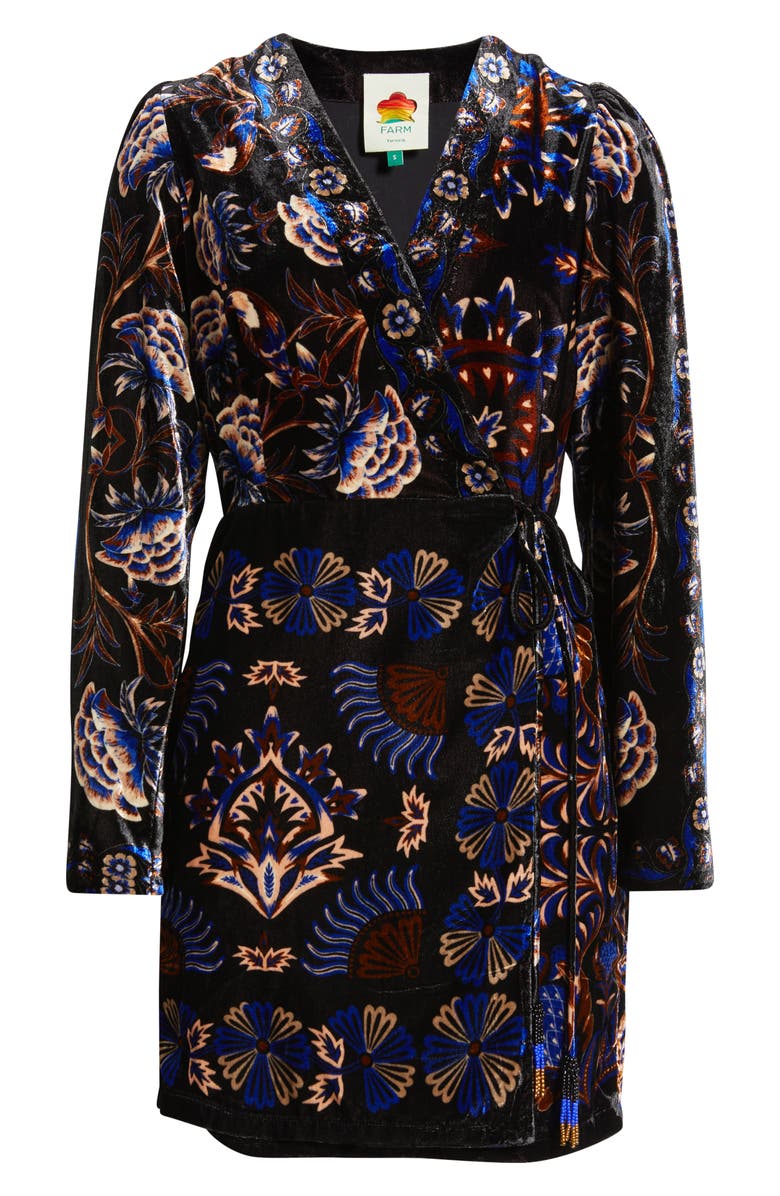 FARM Rio Arabesque Mix Scarves Wrap Minidress, Alternate, color, Black