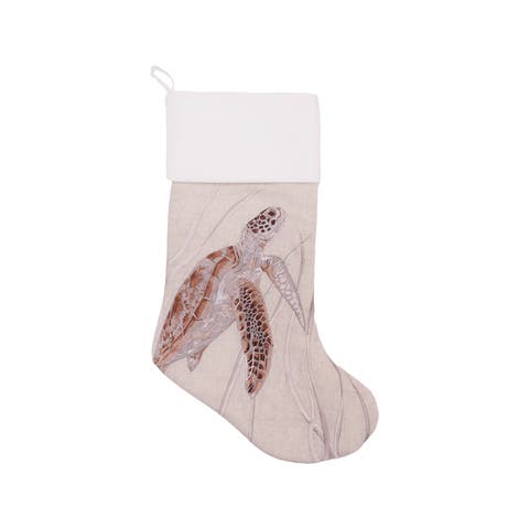 White Egret Embroidered Linen Christmas Stocking