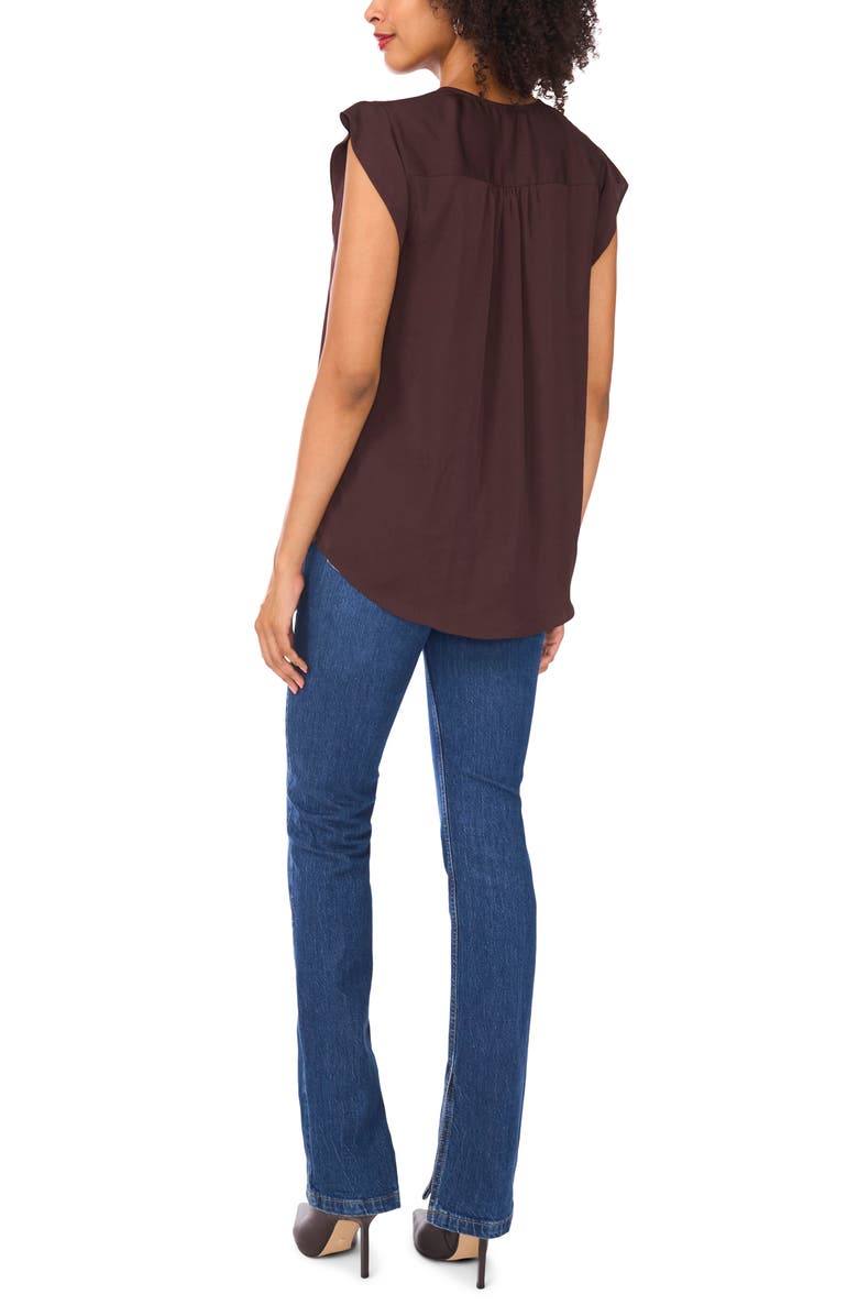 Vince Camuto Ruffle Sleeve Satin Top, Alternate, color, Chocolate