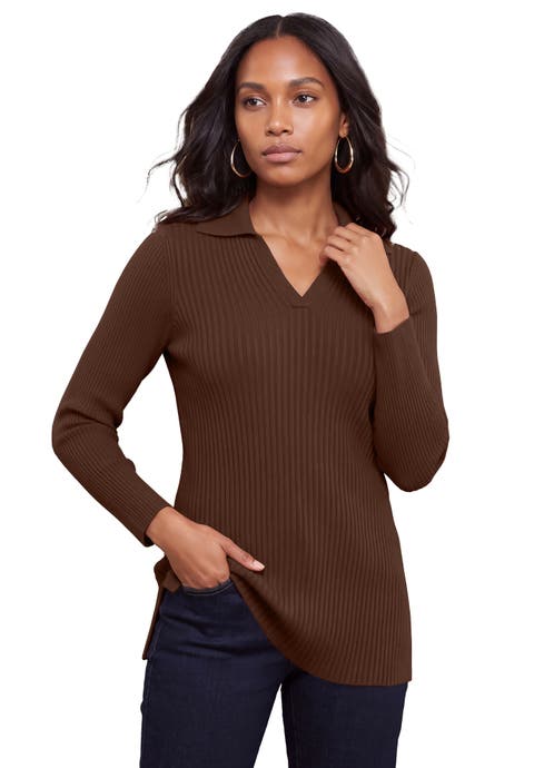 Ribbed Collar Sweater (plus)