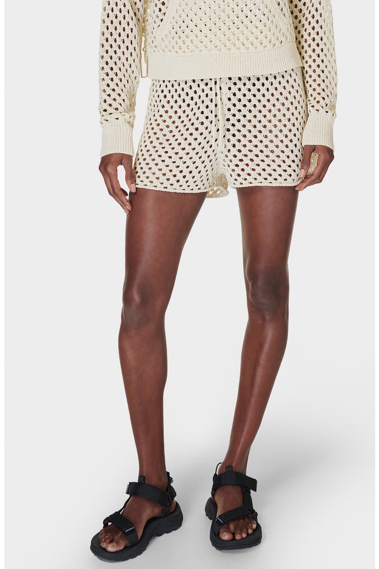 Beachside Open Stitch Cover-Up Sweater Shorts, Main, color, LILY WHITE