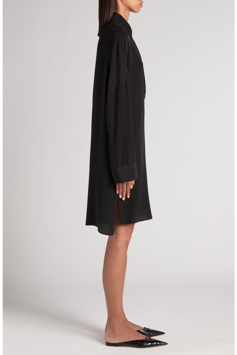 Long Sleeve Silk Crêpe de Chine Tunic Dress, Alternate, color, BLACK