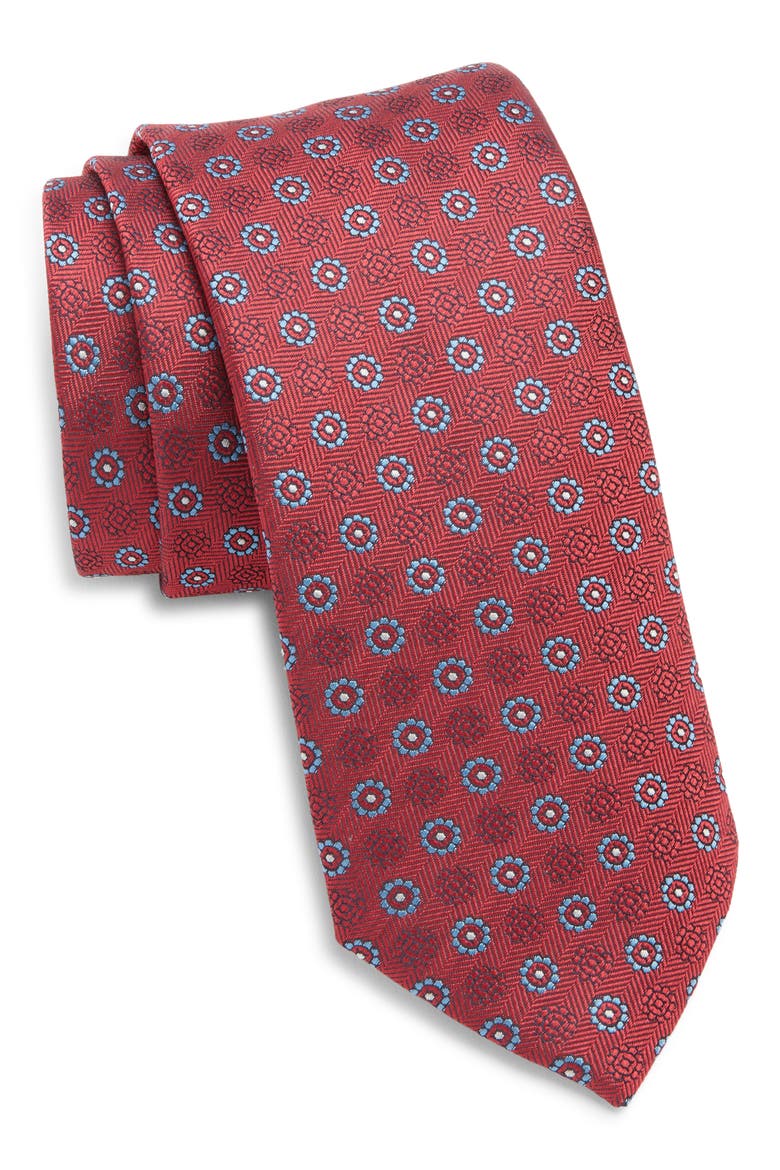 Floral Silk Tie, Main, color, RED