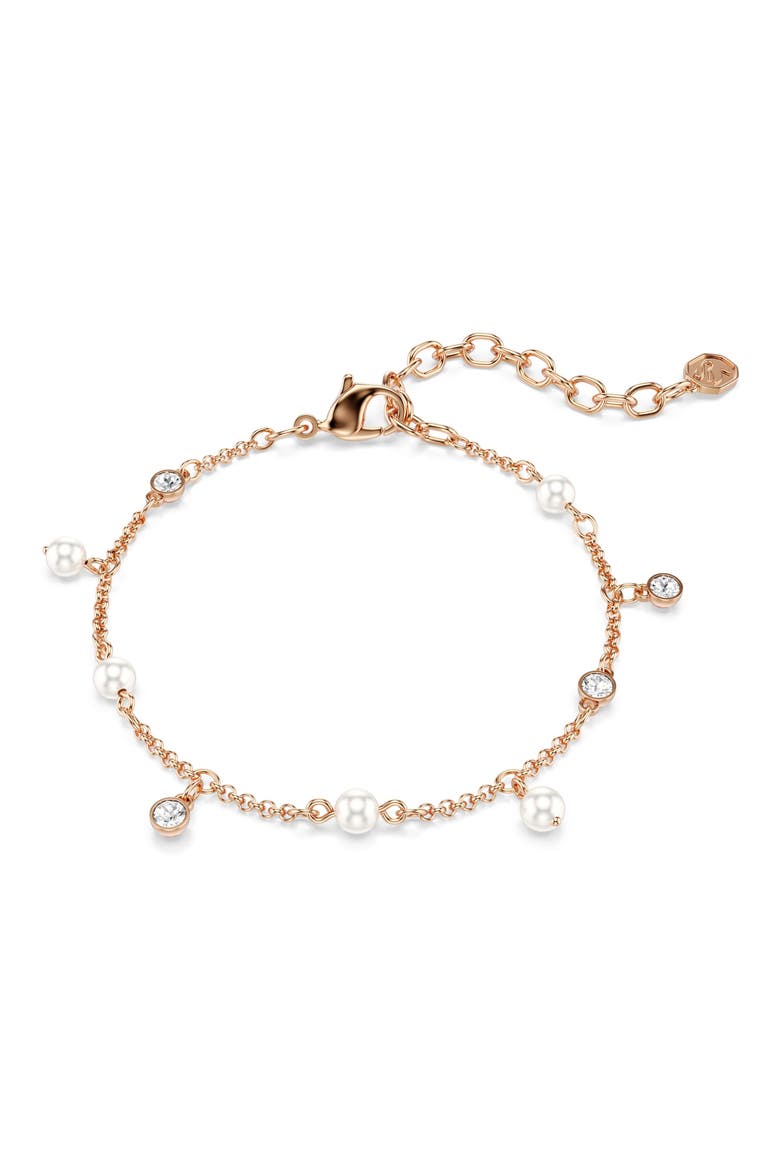 Imber Crystal & Imitation Pearl Strand Bracelet, Main, color, WHITE CRYSTAL/ ROSE GOLD