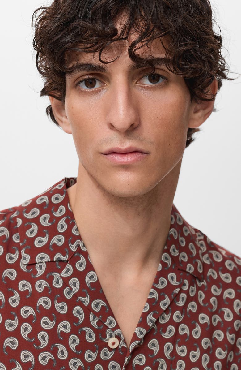 MANGO Print Regular Fit Short Sleeve Button-Up Camp Shirt, Alternate, color, Cherry