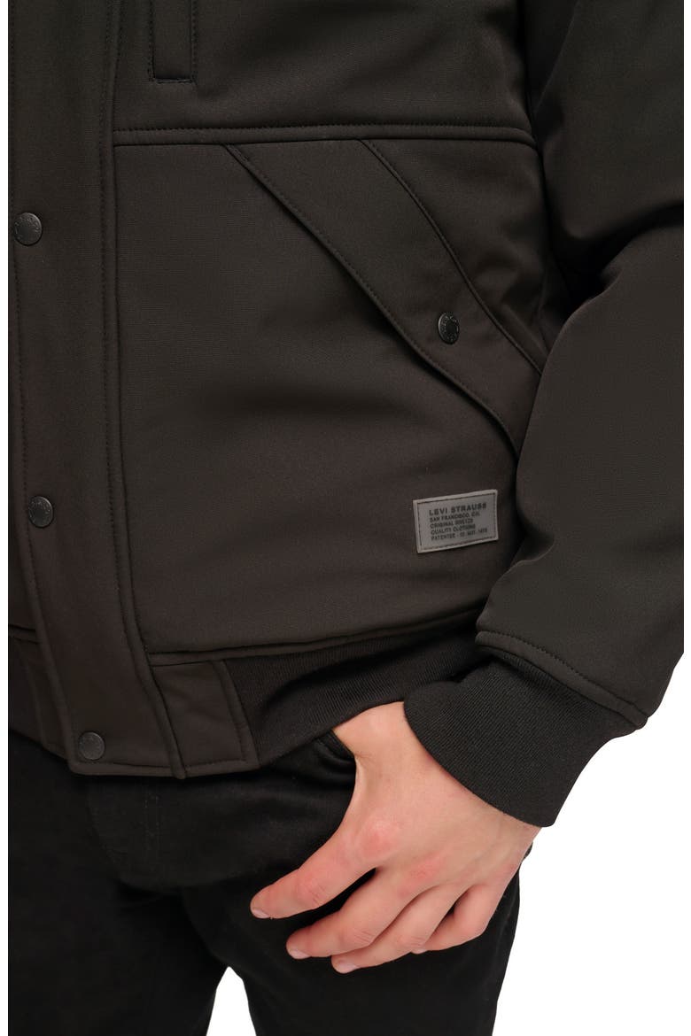 Faux Shearling Lined Soft Shell Bomber Jacket, Alternate, color, BLACK