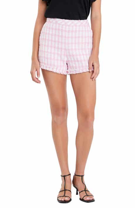 English Factory Check Bouclé Fringe Shorts