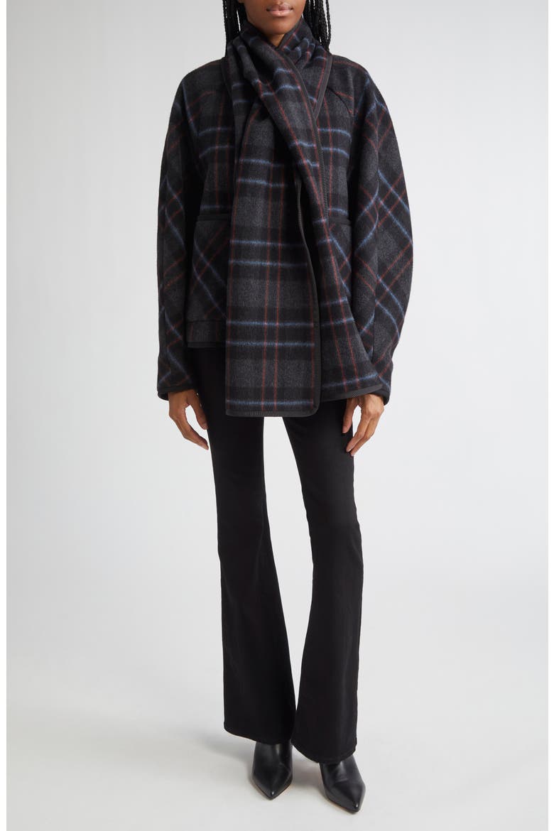 Martine Plaid Wool Blend Dickey Scarf Coat, Alternate, color, BLACK MULTI