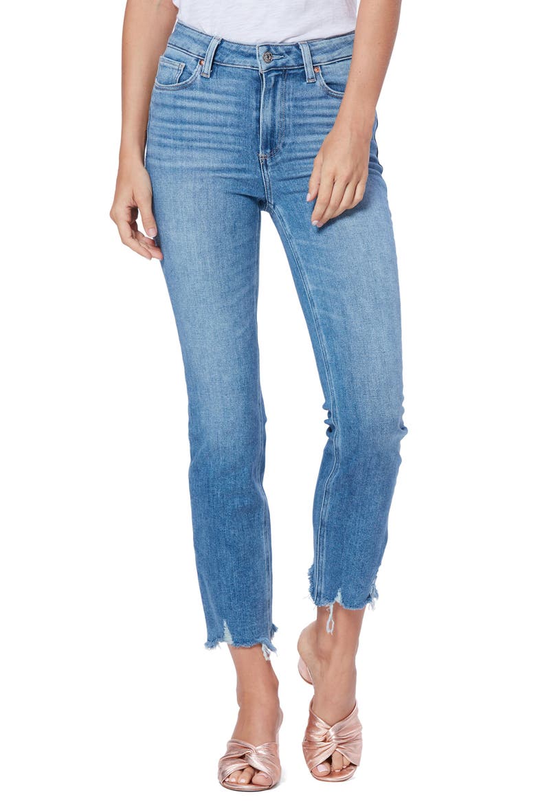 Cindy High Waist Destroyed Hem Straight Leg Jeans, Main, color, MEL W/ DESTROYED HEM