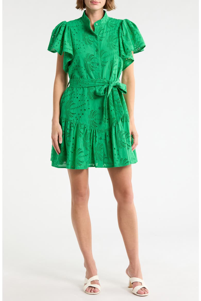 Zenaida Eyelet Tie Waist Dress, Main, color, GREEN