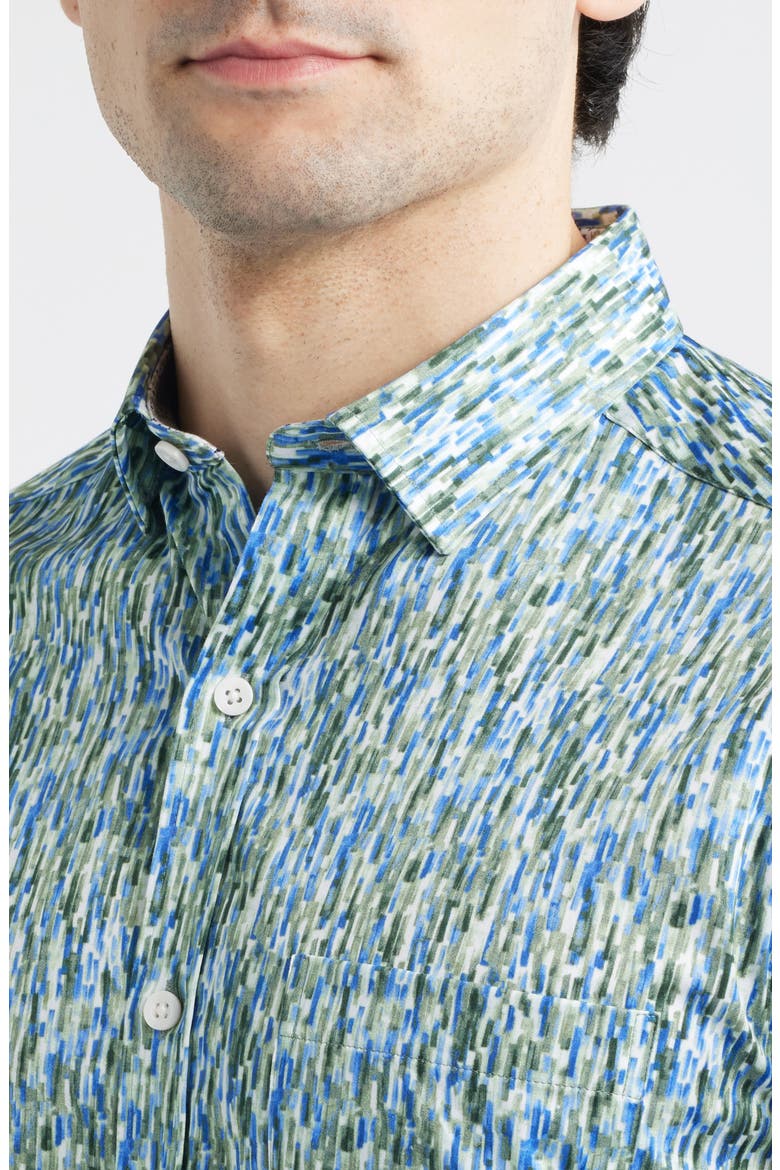 Logan Print Button-Up Shirt, Alternate, color, GREEN/ BLUE BRUSH STROKE