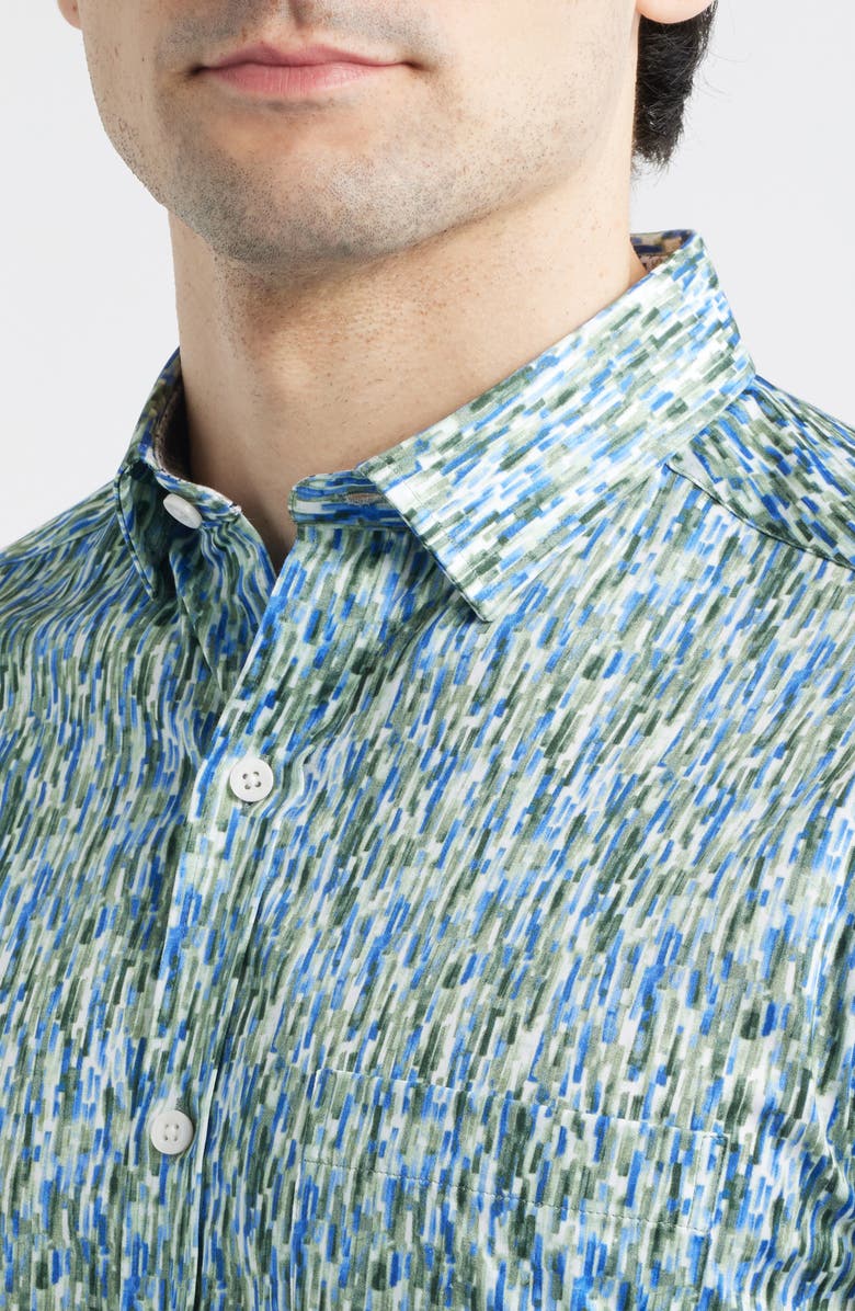 Johnston & Murphy Logan Print Button-Up Shirt, Alternate, color, Green/ Blue Brush Stroke