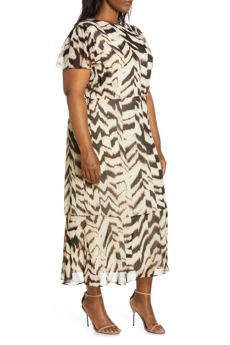 Animal Print Chiffon Midi Dress, Alternate, color, BEIGE/ BLACK