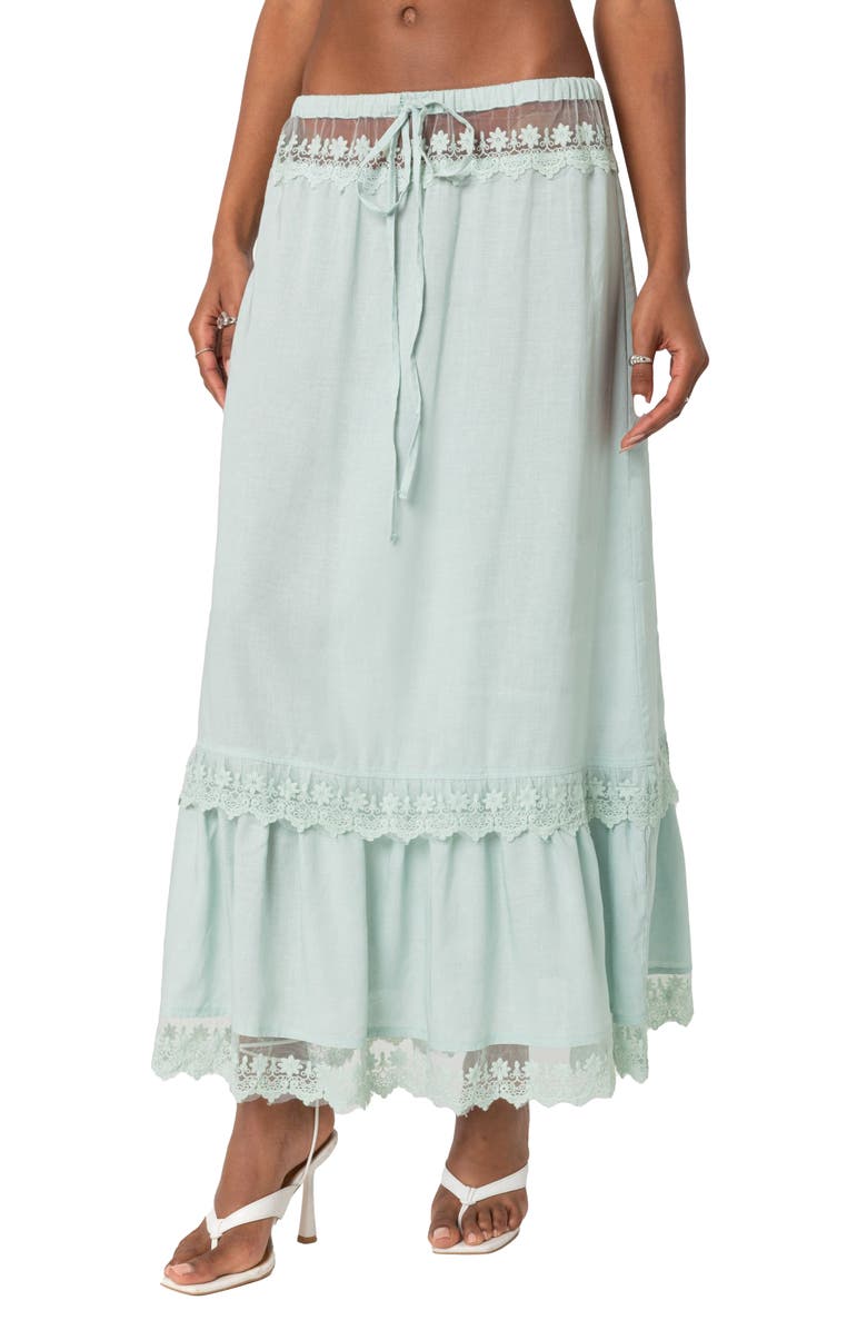 EDIKTED Lace Trim Maxi Skirt, Main, color, 
