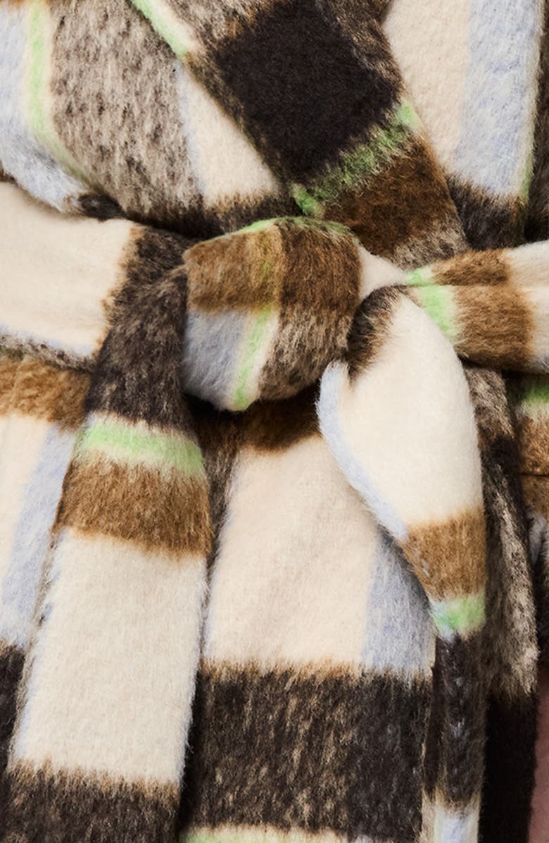 French Connection Remi Plaid Faux Fur Trench Coat, Alternate, color, Brown Multi