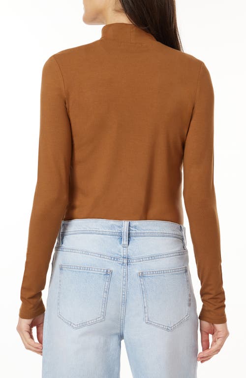 Scotch & Soda Long Sleeve Mock Neck Top In Brown