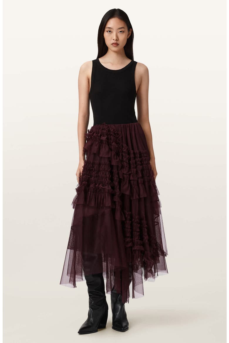 Jen Asymmetric Hem Tulle Skirt, Alternate, color, OXBLOOD RED
