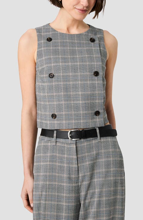 Matteo Plaid Double Breasted Sleeveless Top