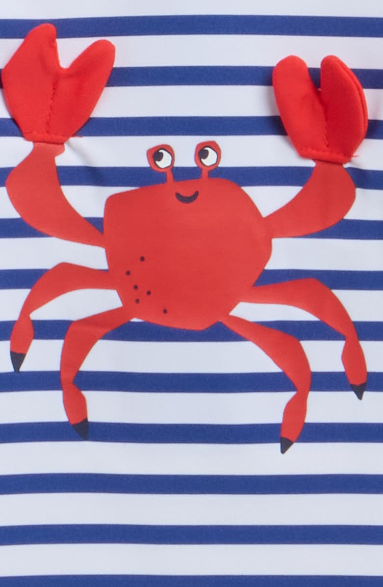 Little Me Crab Long Sleeve UPF 50+ One-Piece Rashguard Swimsuit, Alternate, color, Blue Stripe