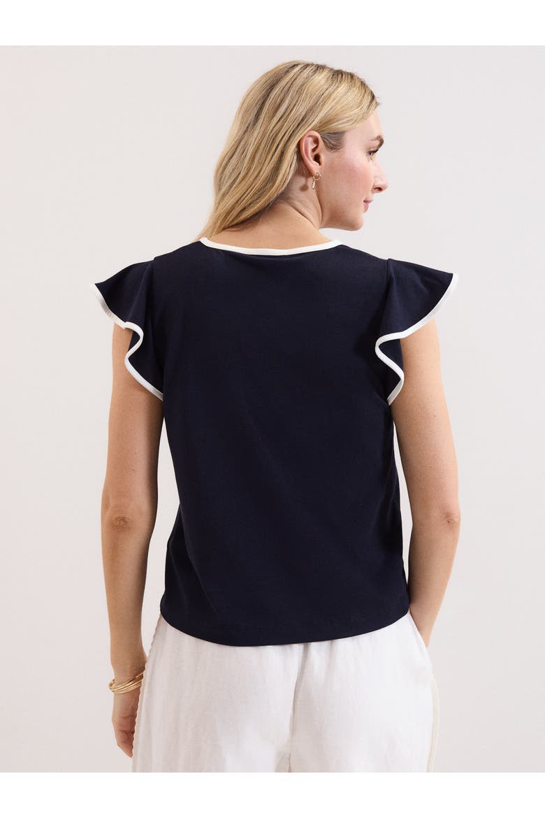 Fleur Ruffle Sleeve V-Neck Top, Alternate, color, Navy