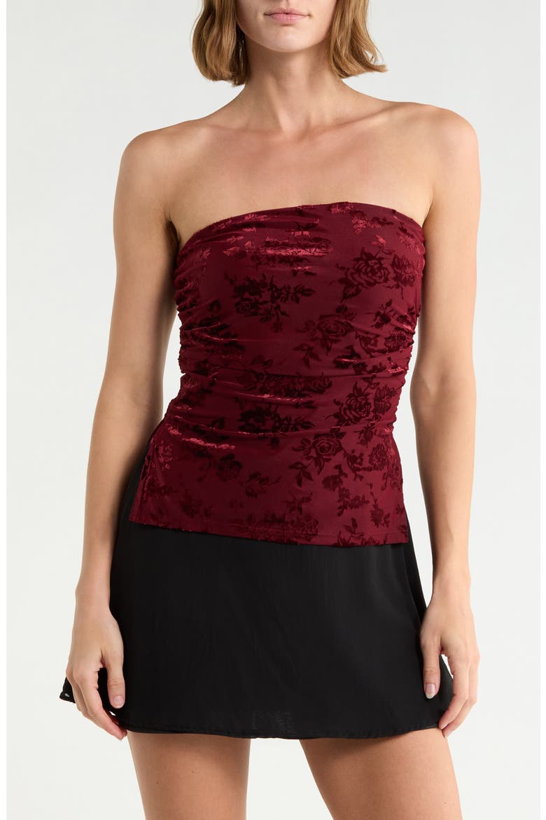 Ruched Side Split Hem Tube Top, Main, color, BURGUNDY