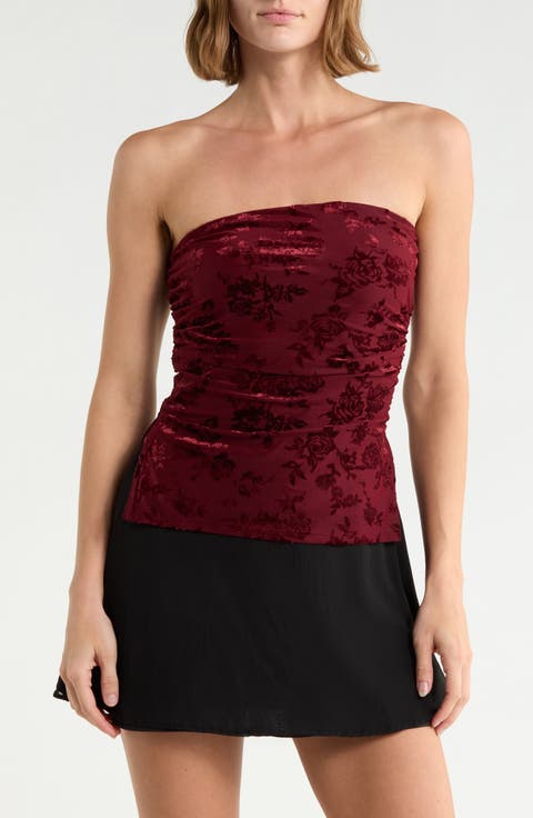 Ruched Side Split Hem Tube Top