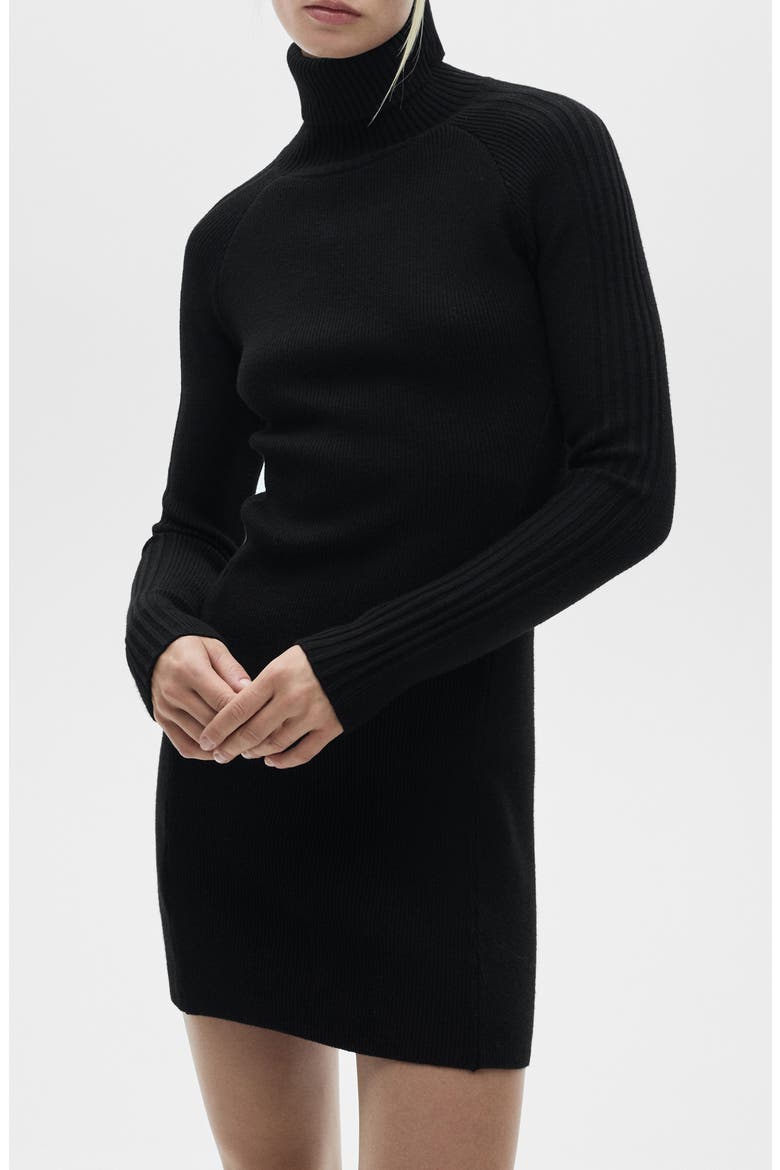 Turtleneck Long Sleeve Sweater Minidress, Main, color, BLACK