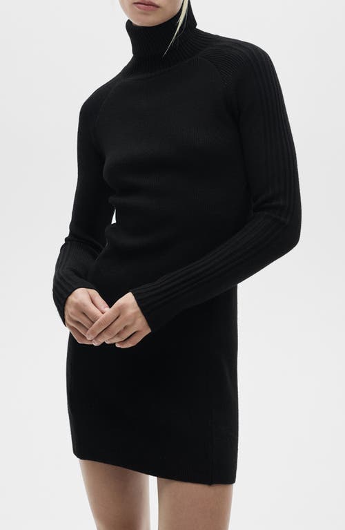 Shop Mango Turtleneck Long Sleeve Sweater Minidress In Black