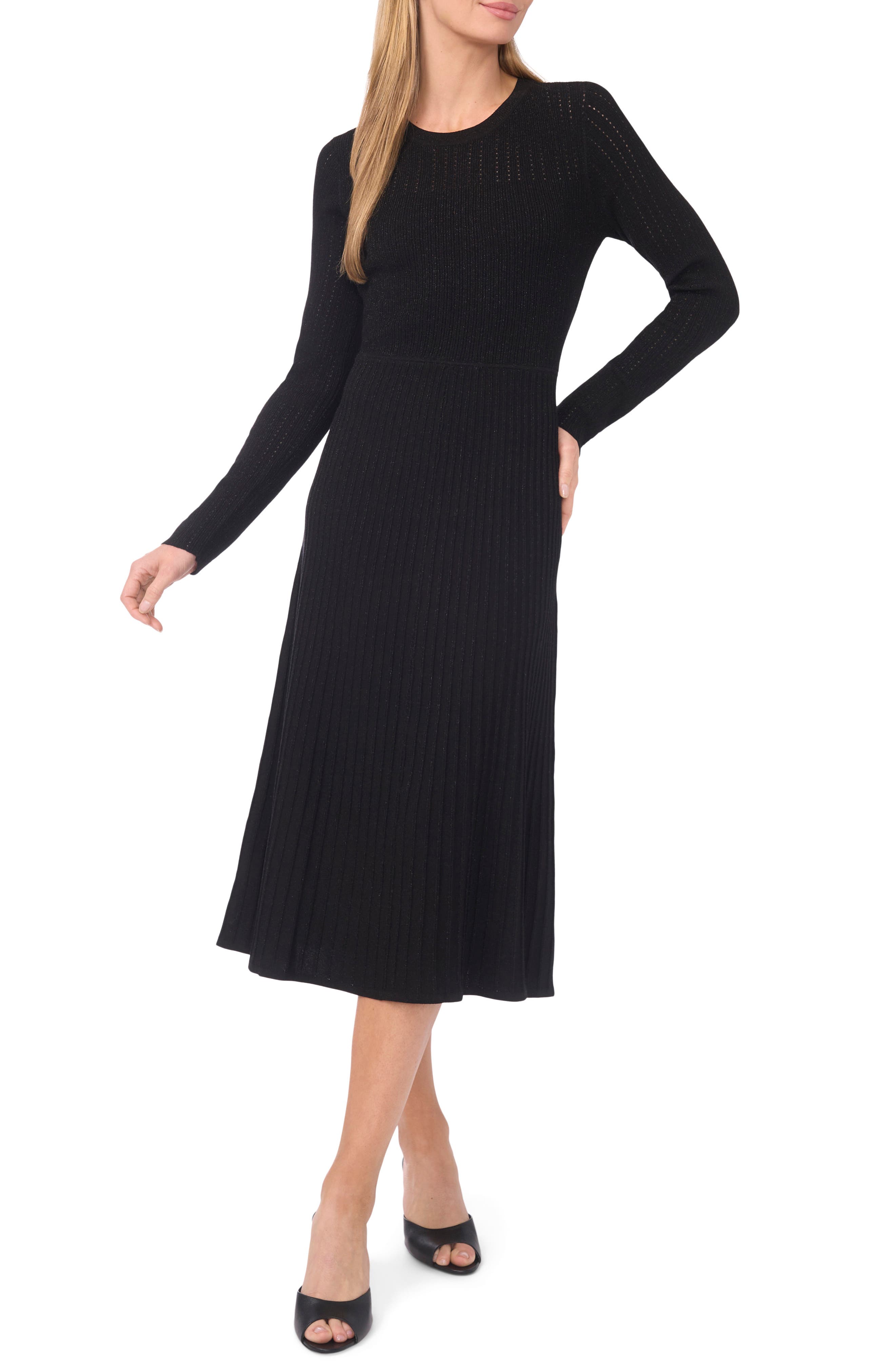 Ted Baker Metallic Mixed Stitch Long Sleeve Midi Sweater Dress