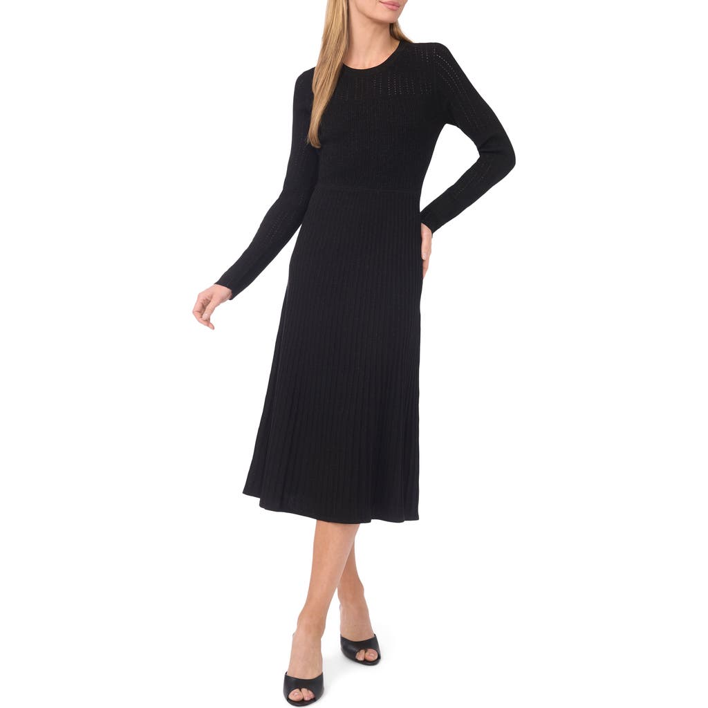 Ted Baker Metallic Mixed Stitch Long Sleeve Midi Sweater Dress In Black