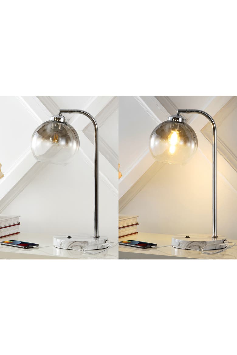 Ada 20" Industrial Contemporary Iron/Glass LED Task Lamp with USB Charging Port, Chrome/Smoke Gray, Alternate, color, Chrome