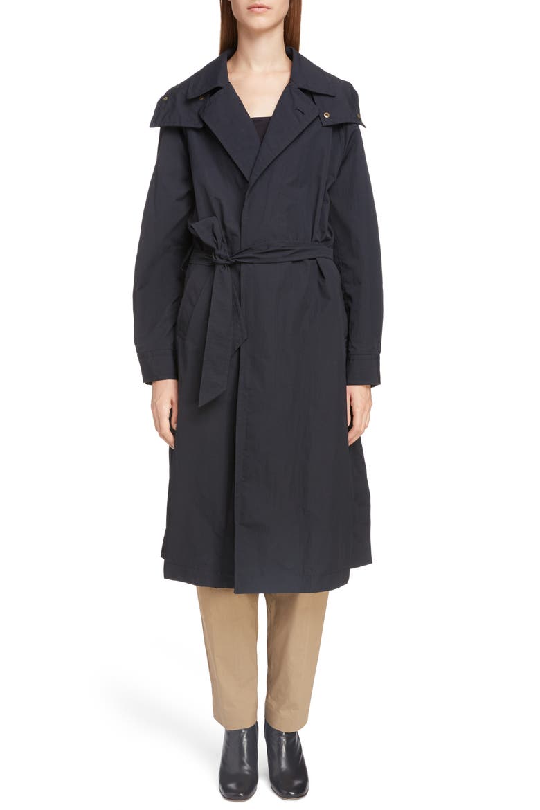 Long Hooded Taffeta Coat, Main, color, BLACK