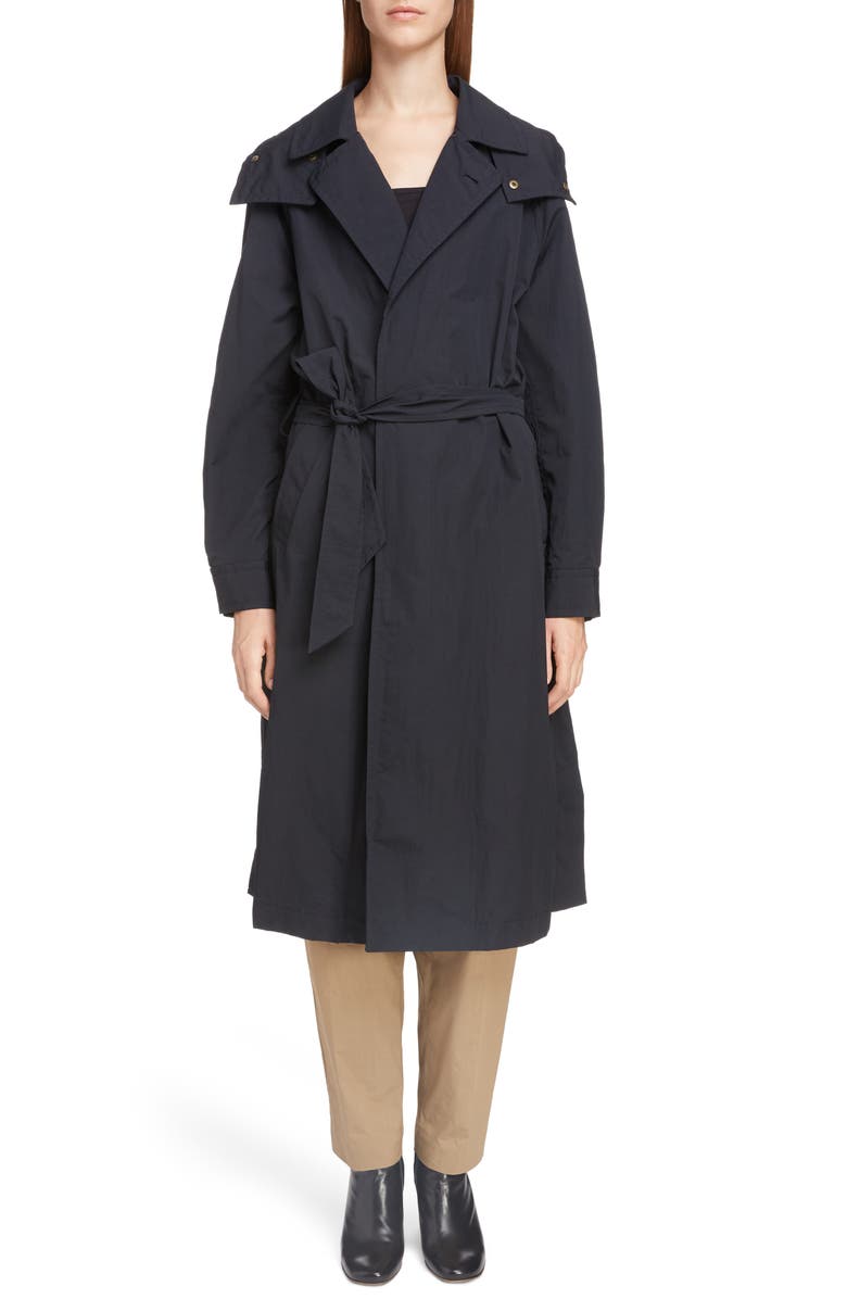 Toga Long Hooded Taffeta Coat, Main, color, 
