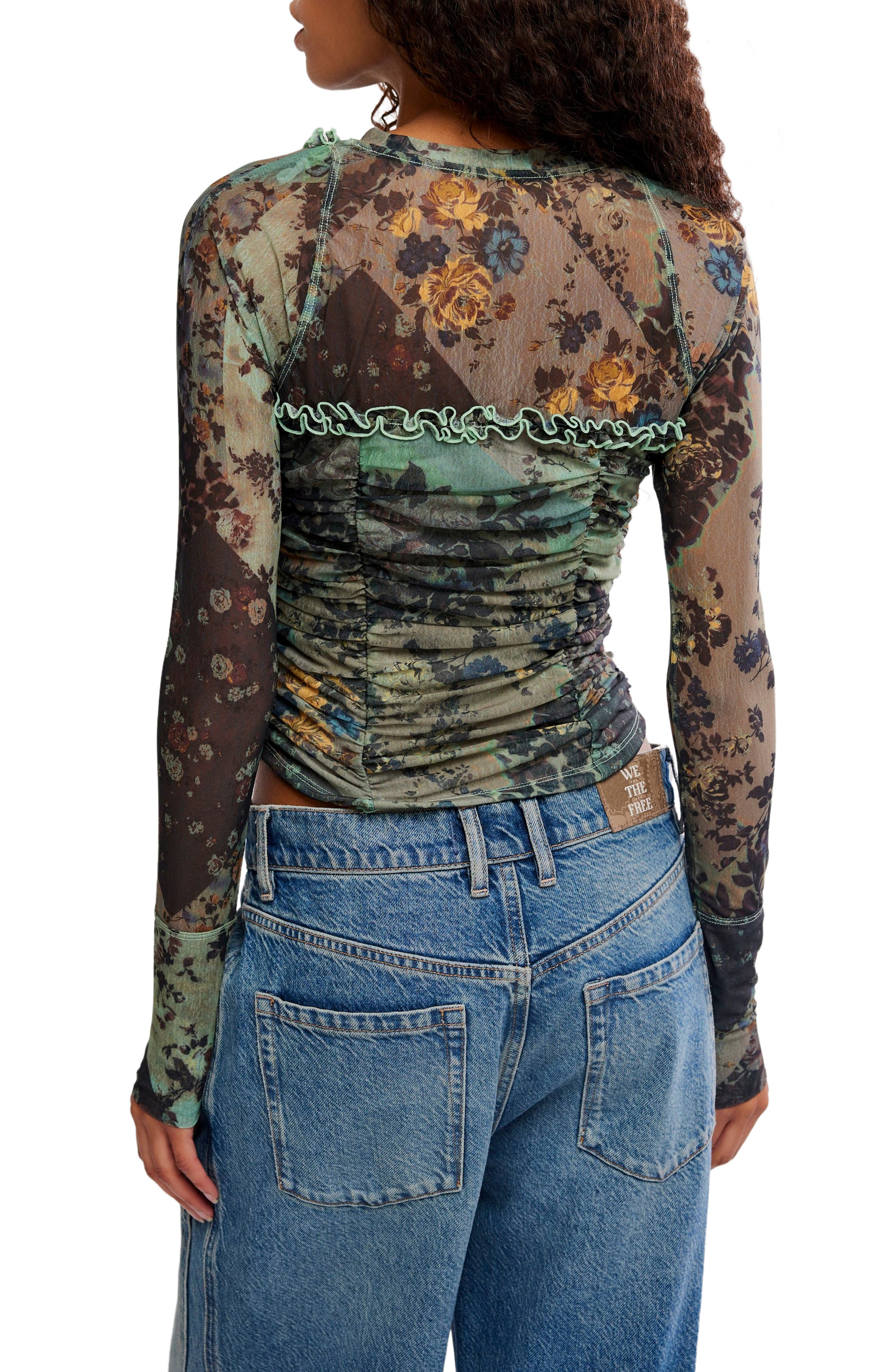 Ariana Printed Ruffle Shirred Mesh Shirt - image 4