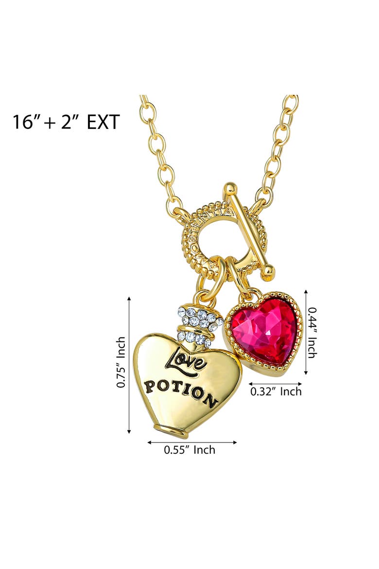 Necklace For Women, Love Potion And Crystal Heart Charms, Alternate, color, Metallic Gold