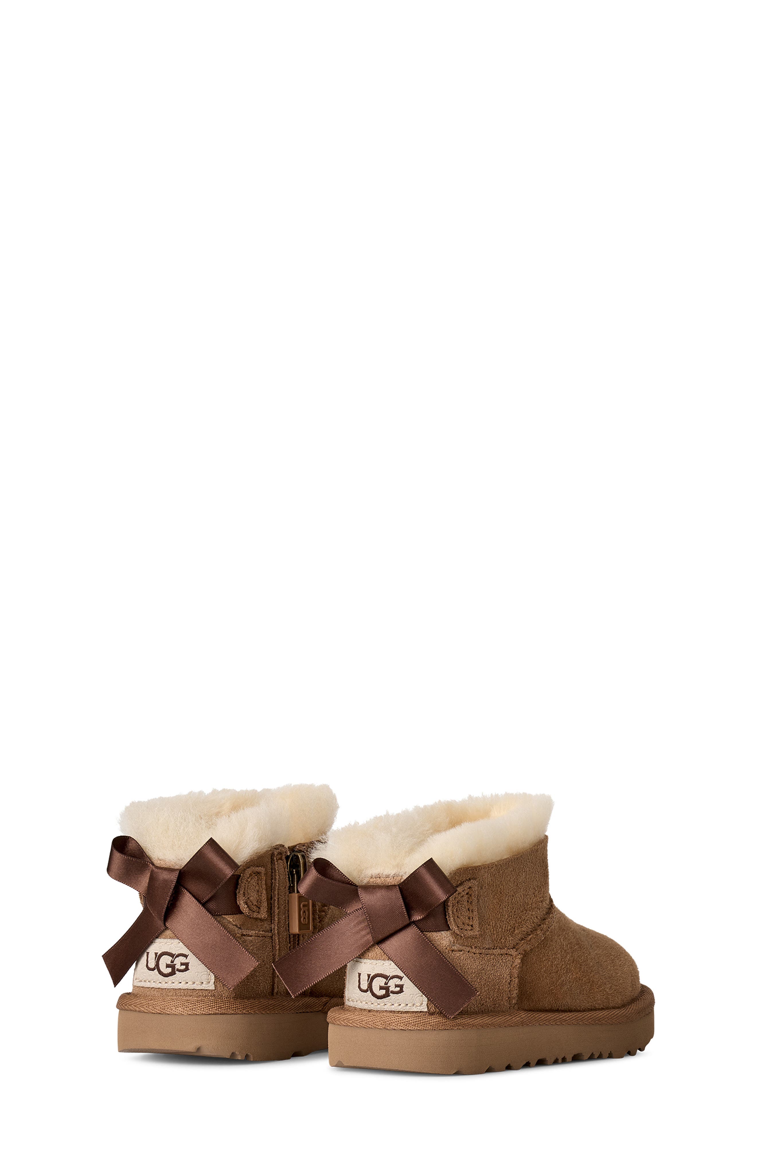 Kids' Ultra Mini Bailey Bow Genuine Shearling Boot, Alternate, color, CHESTNUT
